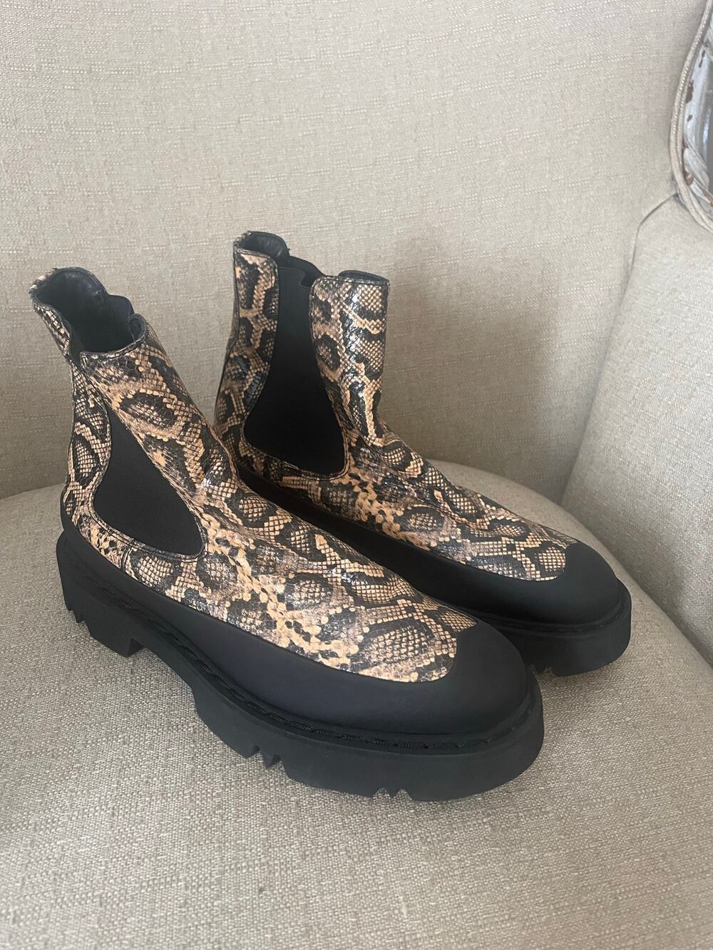 Aquatalia Holly Snake-Print Leather Pull-On Hiking Boots, S83